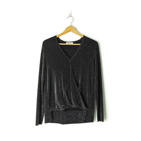 Bailey 44 Tops - Bailey 44 black silver metallic shimmery dressy long sleeve stretch top sz S